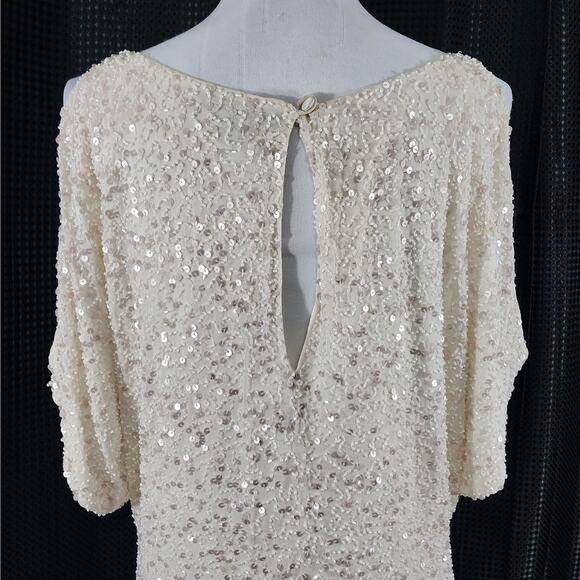 AIDAN MATTOX! SILK! CREAM SEQUIN & BEADED MERMAID INSPO GOWN, DRESS! SZ 4 - Picture 7 of 13